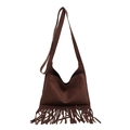 Sac fourre-tout vintage en daim marron avec franges et large bandoulière style bohème - Marron