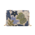 Pochette en paille tissée avec broderie florale et paillettes et chaîne dorée - Violet