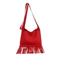 Chic sac bandoulière en daim rouge avec de longues franges et une bandoulière assortie - Rouge