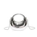 Sleek silver mirror-finish semicircular crossbody bag with modern cutout handle design - Silver