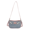 Bolso de mezclilla con cadena de perlas y ribete rosa, elegante bolso cruzado 2025 - Rosa