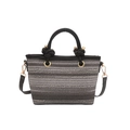Gray and black woven beach bag with knotted leather handles and adjustable shoulder strap - Black