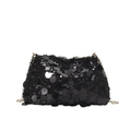 Borsa a tracolla chic con paillettes nere e catena dorata per feste ed eventi serali - Nero