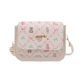 Sac bandoulière beige chic avec motifs floraux, ours et un accent de cœur rose - Blanc Sans Pendentif