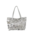 Borsa tote con paillettes argento con grandi lustrini rotondi e doppi manici - Argento