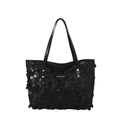 Grande borsa tote nera con paillettes, tracolla e logo Creative Cat in pelle - Nero