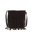 Bolso bandolera de ante marrón oscuro con flecos largos y estilo bohemio - Café