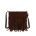 Bolso bandolera de ante marrón oscuro con flecos largos y hebillas metálicas plateadas - Marrón