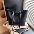 Grand sac cabas noir en cuir grainé avec texte embossé pour un look professionnel - Noir sans Pendentif