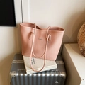 Grand sac cabas rose texture litchi avec lettrage FASHION pour look de bureau - Rose Sans Pendentif