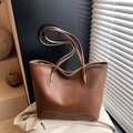 Grand sac cabas marron rétro en cuir grainé avec texte Fashion embossé chic - Brun Sans Pendentif