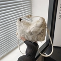 Elegant white 3D rose evening handbag with textured tulle petals and shoulder strap - White