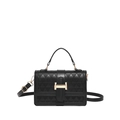 Sac à main élégant en similicuir noir avec texture géométrique et boucle dorée - Petit Sac Carré à la Mode / Noir