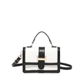 Sac bandoulière chic noir et blanc avec texture géométrique et boucle dorée - Petit Sac Carré à la Mode / Noir et Blanc