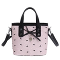 Bolso de cubo rosa con estampado de lazos negros y piel texturizada para mujer - Estilo 2