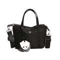 Black nylon dumpling bag with silver logo, wide shoulder strap and panda pendant - Black
