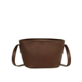 Brown litchi grain leather bucket bag with FASHION embossing and shoulder strap - Brown