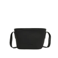 Minimalist black lychee texture crossbody bag with embossed Fashion lettering on front - Black