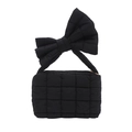 Quilted black handbag with oversized bow detail and square padded pattern design - Black