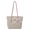 Borsa tote vintage intrecciata con manici in pelle rosa e fiocco in pizzo bianco su bianco - Taglia unica / Rosa