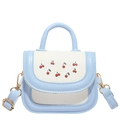 Mini crossbody bag in blue and white contrast finish with sweet cherry print detail - No Pendant / Blue