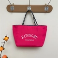 Waterproof nylon tote bag in rose red with durable braided handles and side pockets - Small / Rose Red