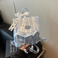 Mini blue and white plaid backpack with lace bow and sweet ruffle decorative details - Blue