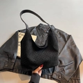 Minimalist black rhinestone hobo bag with velvet texture and leather shoulder strap - Black