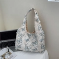 Off-white canvas tote bag with blue butterfly prints and high-texture jacquard finish - Blue Butterfly