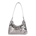 Elegante borsa hobo a mezzaluna con paillettes argento e finitura metallica - Argento