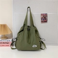 Bolso bandolera minimalista de nailon verde oliva con cordón y correa tejida - Verde Militar
