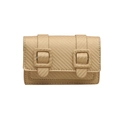 Mini beige square crossbody bag featuring a textured weave pattern and dual buckle straps - Gold