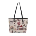 Bolso tote grande blanco roto con estampado de grafiti colorido de Hong Kong y asas negras - Negro