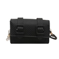 Mini black crossbody bag with carbon fiber texture and decorative buckle straps - Black