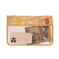 Transparent PVC cosmetic bag with yellow PU trim and 'SNACKS' embroidery detail - Gold