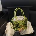 Lime green sequin bucket bag with silver chain strap in a premium gift box setup - Green