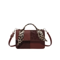 Borsa bordeaux e leopardata con foulard sul manico e dettagli metallici dorati - Rosso