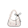 Borsa sottobraccio bianca con stampe cartoon, trama trapuntata e manico arricciato - Nero