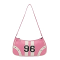 Borsa a spalla vintage Y2K rosa con profili bianchi e toppa numero 96 in stile rétro - Rosa