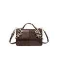 Borsa patchwork marrone con camoscio leopardato e sciarpa decorativa sul manico - Marrone
