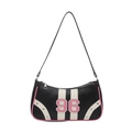 Borsa baguette sportiva retrò bianca e nera con profili rosa e stemma numero 96 - Nero