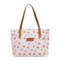 Borsa tote alla moda in tela con stampa di ciliegie e spalline marroni per donna - Bianco