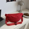 Sac banane en toile rouge avec double fermeture éclair et sangle réglable pour loisirs - Rouge
