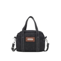 Chic black denim crossbody bag with contrast stitching and leather trim for women - Black