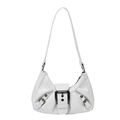 Y2K geplooide witte schoudertas in glanzend leer met vintage metalen gesp detail - Wit