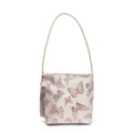 Sac seau blanc cassé avec broderie papillon rose et détail de gland gris - Violet (Pendentif Inclus)