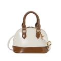 Mini shell-shaped crossbody bag in beige and brown contrast leather with gold hardware - No Pendant / White