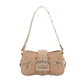 Beige Y2K rivet shoulder bag with silver hardware buckles and punk style details - Khaki