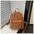 Detail showing brown corduroy fabric texture and dual zipper design on a mini backpack - Brown