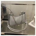 Detail of silver sequin shoulder bag with chain, pearl charm and knotted strap - Silver